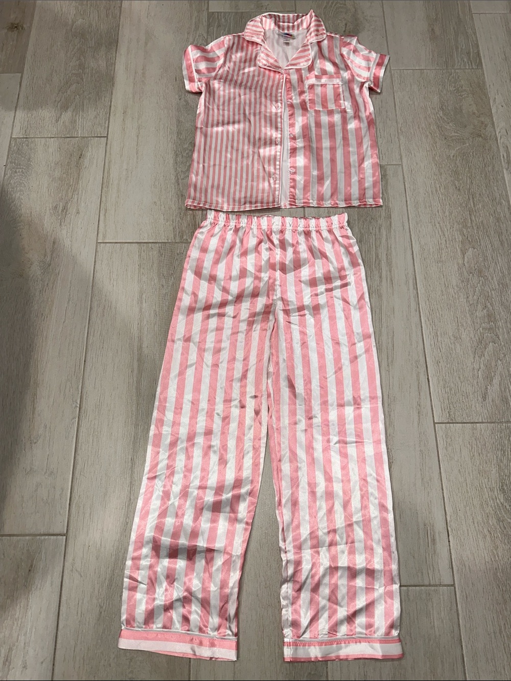 bmagical by btween Girls Satin Pajama Set 2pc Striped Pink/White Size 10